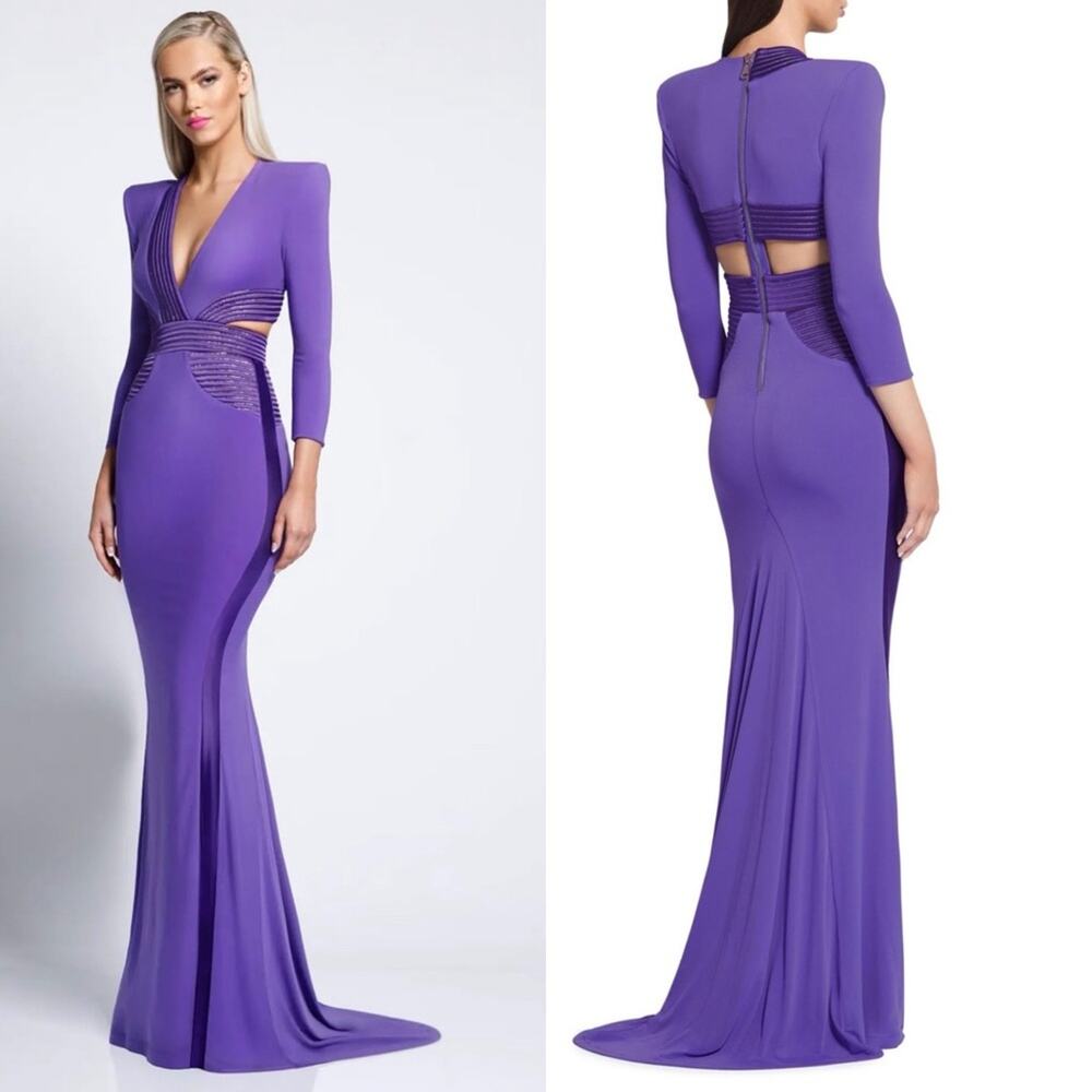 Zhivago Go Your Own Way Cutout V-Neck Maxi Dress Purple Gown US Size 4